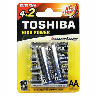 Baterie LR6 alkaiczne High Power blister 4 + 2 szt., Toshiba