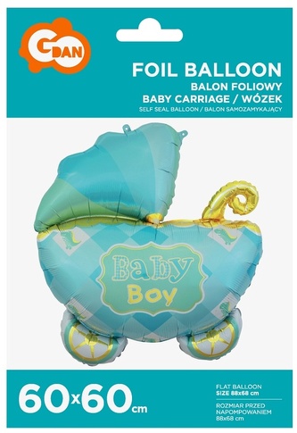 Balon foliowy Wózek, niebieski, 60 cm, GoDan