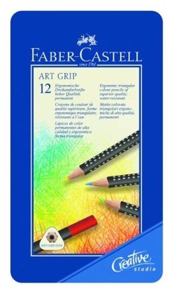 Kredki 12-kol. Art. Grip metalowe pudełko, Faber-Castell