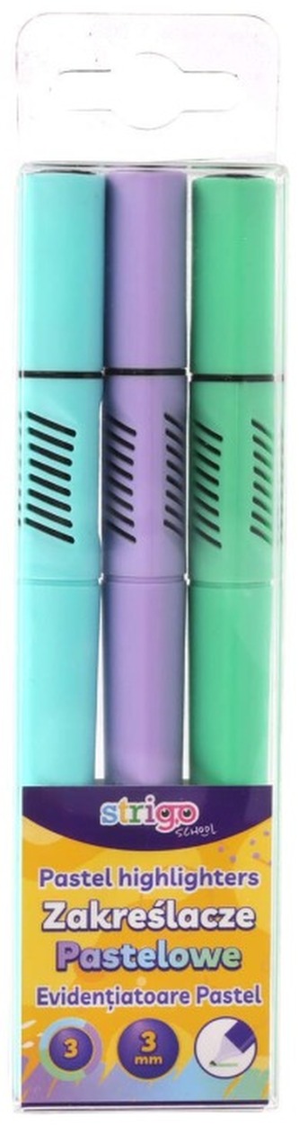 Zakreślacze trójkątne pastelowe 3szt., Strigo