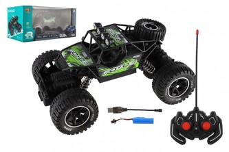 Auto RC Off-Road vypouštějící páru plast 26cm 27MHz dobíjecí pack+baterie se světlem zelené v krab.