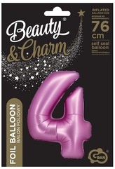 Balon foliowy B&C, Cyfra 4, satynowa różowa, 76 cm, GoDan