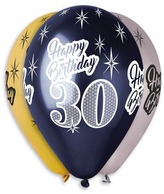Balony Premium Happy Birthday 30, metaliczne, 12 / 6 szt., GoDan