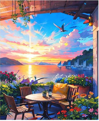 Diamantové malování  Posezení u jezera 30 x 40 cm