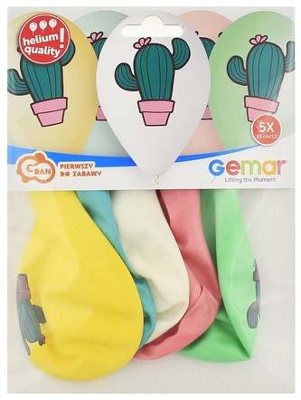 Balony Premium Hel Kaktus z kwiatkiem, 13" op. 5 szt., GoDan