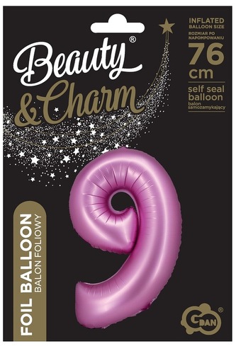 Balon foliowy B&C, Cyfra 9, satynowa różowa, 76 cm, GoDan