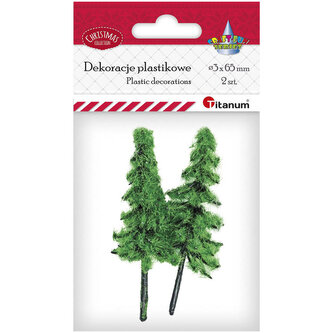 Drzewka minaturowe plastikowe. Choinki zielone 40x80mm. 2 sztuki