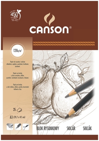 Blok rysunkowy A3 25 k. 120g Gruszki ziarnisty, Canson