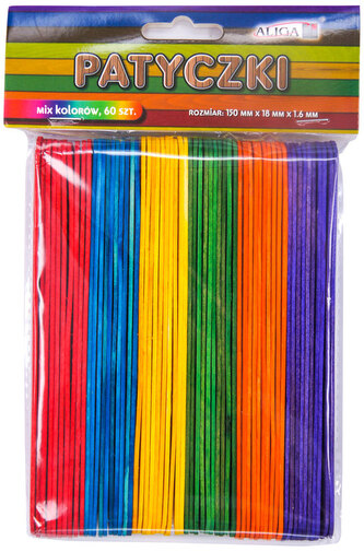 Patyczki 6-kol. 150x18x1,6mm PK-3335 op. 60szt, Aliga