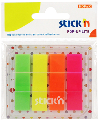 Zakładki indeksowe 45 x 12 mm w podajniku 80 szt.w 4-kol,NEON, Stick`n
