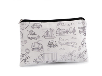 Textilní pouzdro se zipem k domalování 13x22 cm - 1 ks - 4 Off White dopravní prostředky