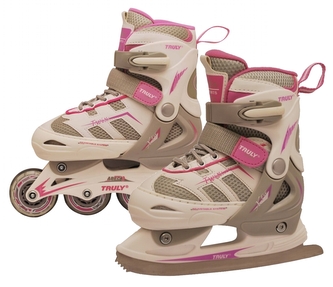 Dívčí brusle 2v1 TRULY® TWIX GIRL, vel. M(34-37), bílo-fialové