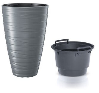 Kulatý květináč s vložkou MAZE šedý kámen