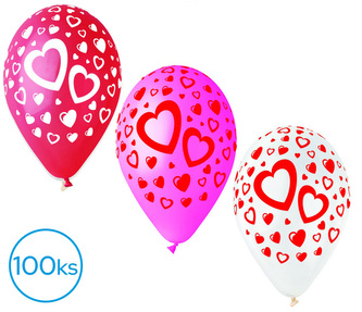 Balónky s potiskem 100ks OBYČ. Srdce velké mix
