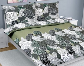 Povlečení bavlna na dvoudeku - Květ khaki zelená - 200x200, 2ks 70x90 cm