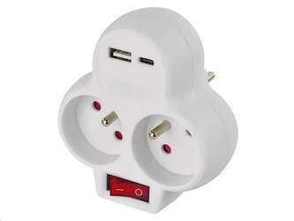 Zásuvka EMOS P0073 rozbočovací 2×, vyp., 1×USB-A+1×USB-C, bílá