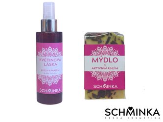 Výhodný Set: Bytový Parfém Květinová Láska + Přírodní Mýdlo s Aktivním Uhlím Růžové