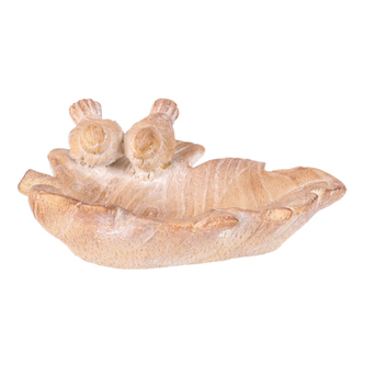 Krmítko/pítko - list s ptáčky, polyresin, imitace dřeva