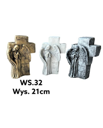 Figura krzyż z aniołem 8x14x22cmszary