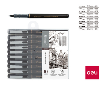 Popisovač DELI liner 10ks černý Dmast EC393