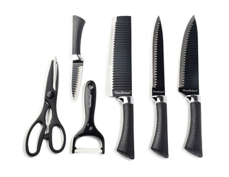 BASIC KITCHEN Komplet 4 noży, 1 nożyczki,1 obierak