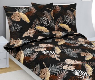 Povlečení bavlněné - Monstera tmavě hnědá - 140x200, 70x90 cm