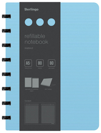 Notatnik biznesowy A5+ PP, 80 kartek, kratka, na spirali Instinct niebieski, Berlingo
