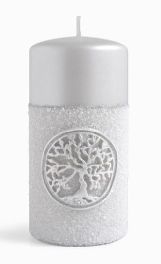 Świeca DRZEWKO SZCZĘŚCIA Walec duży parafinowa 7x15cm szara