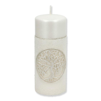 Świeca DRZEWKO SZCZĘŚCIA Walec duży parafinowa 7x15cm biała