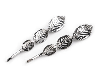 Sponky do vlasů / pinetky listy - 2 ks - 1 stříbrná