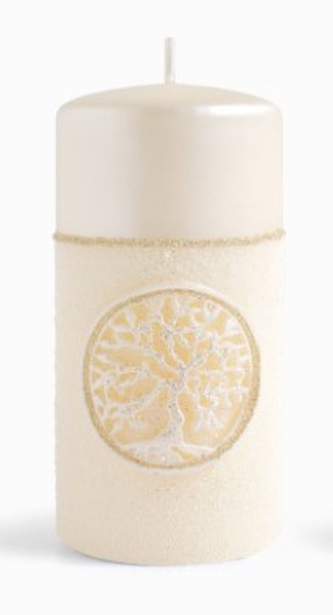 Świeca DRZEWKO SZCZĘŚCIA Walec duży parafinowa 7x15cm kremowa