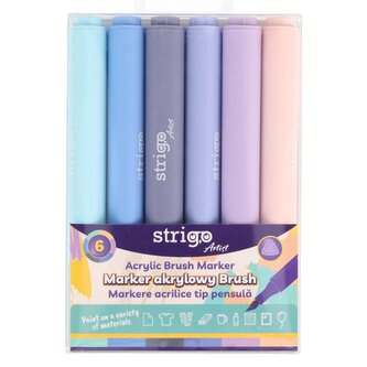 Strigo. Markery akrylowe trójkątne 6 kolorów. Końcówka Brush. Zestaw 4
