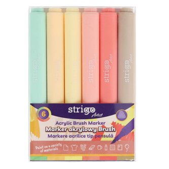 Strigo. Markery akrylowe trójkątne 6 kolorów. Końcówka Brush. Zestaw 5