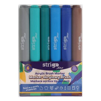 Strigo. Markery akrylowe trójkątne 6 kolorów. Końcówka Brush. Zestaw 9