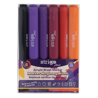 Strigo. Markery akrylowe trójkątne 6 kolorów. Końcówka Brush. Zestaw 7