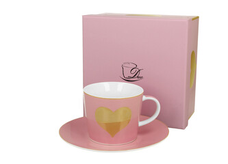 Filiżanka ze spodkiem Różowa - WIELKIE SERCE