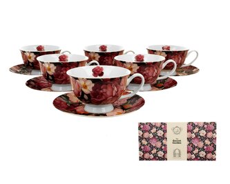 6 filiżanek royal ze spodkami SPRING ROSES BLACK