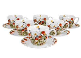6 filiżanek ze spodkami WILD BIRD