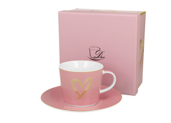 Filiżanka ze spodkiem Różowa - ZŁOTE SERDUSZKO