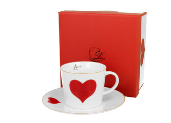Filiżanka ze spodkiem CZERWONE SERCE