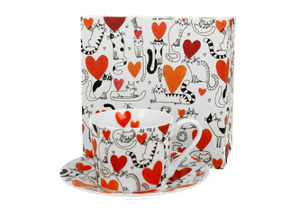 Filiżanka ze spodkiem elegant Koci Świat SERCA