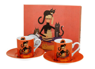 2 filiżanki espresso elegant ze spodkami Koci Świat CINDY I KOTY