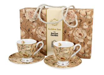 2 filiżanki espresso ze spodkami ENGLISH ROSES CREAM - Golden Line