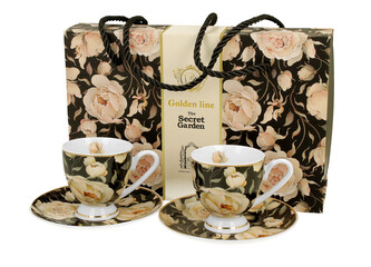 2 filiżanki espresso ze spodkami ENGLISH ROSES BLACK - Golden Line