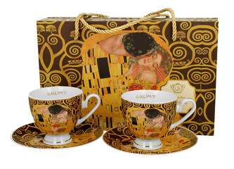 2 filiżanki ze spodkami KISS BROWN inspired by KLIMT - Golden Line