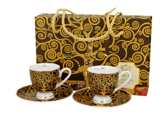 2 filiżanki espresso ze spodkami TREE OF LIFE inspired by KLIMT - Golden Line
