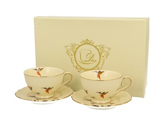 ECRU 2 filiżanki espresso ze spodkami KOLIBRY