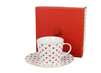 Filiżanka ze spodkiem CZERWONE SERDUSZKA