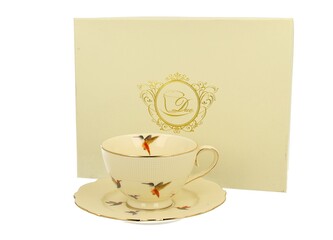 ECRU Filiżanka ze spodkiem KOLIBRY