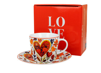 Filiżanka ze spodkiem KOLOROWE SERCA 4